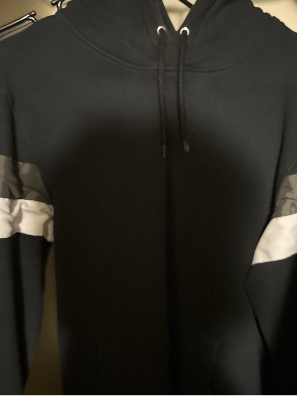 H&M Men's Black Crewneck Sweater with White Sleeve Stripe